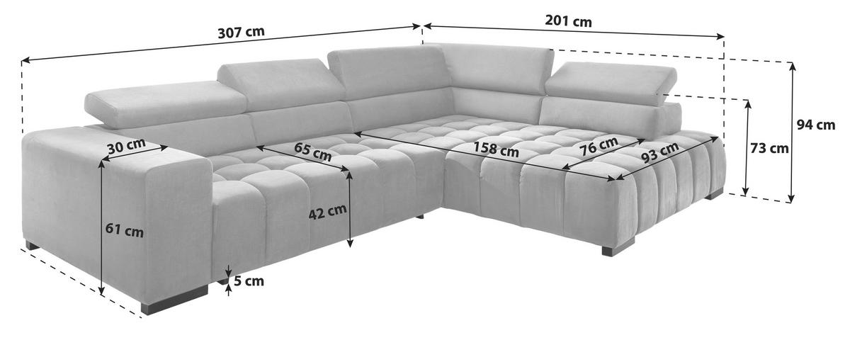 ECKSOFA Chenille Beige  - Beige/Naturfarben, Design, Holz/Textil (307/201cm) - Livetastic