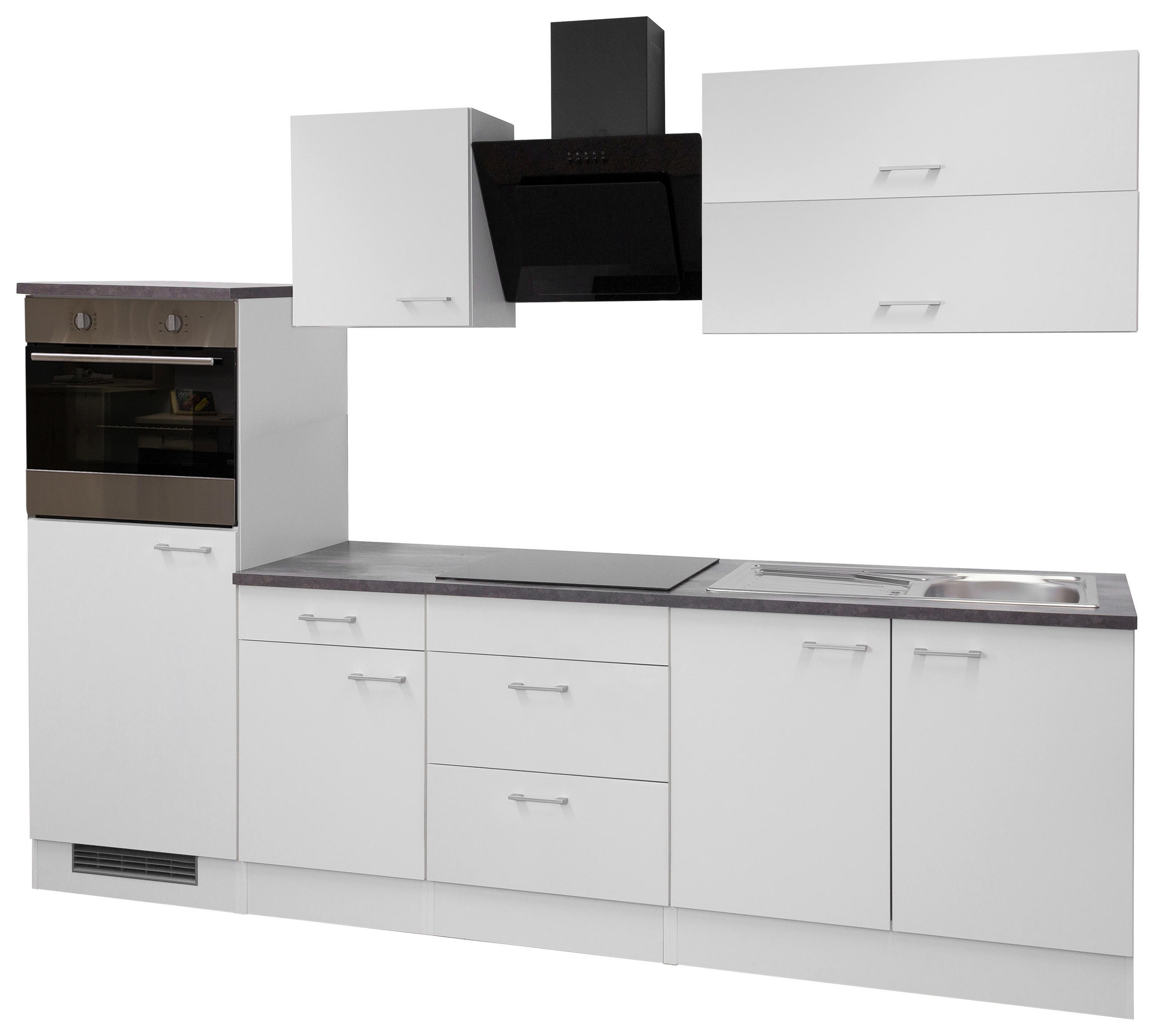 KÜCHENLEERBLOCK 270 cm   in Weiß  - Graubraun/Alufarben, MODERN, Holzwerkstoff/Kunststoff (270cm) - FlexWell
