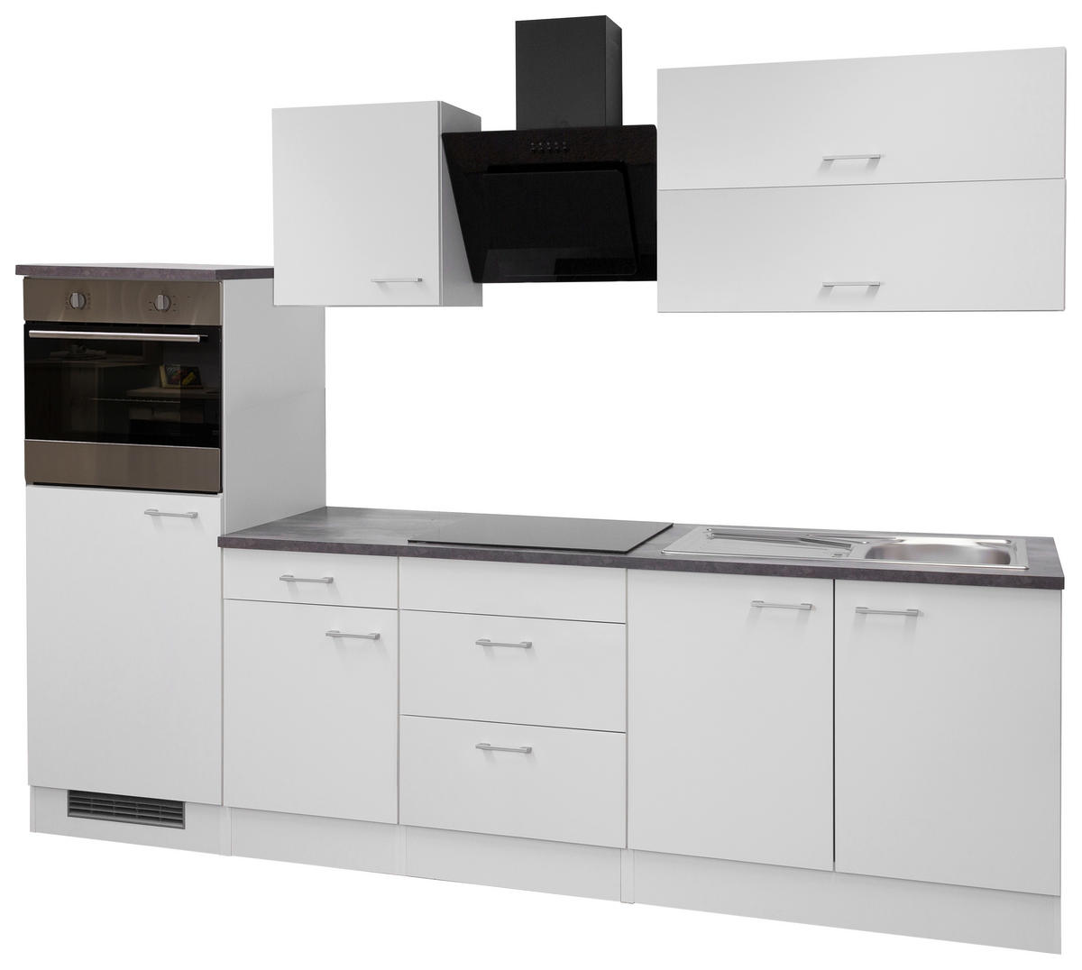 KÜCHENLEERBLOCK 270 cm   in Weiß  - Graubraun/Alufarben, MODERN, Holzwerkstoff/Kunststoff (270cm) - FlexWell