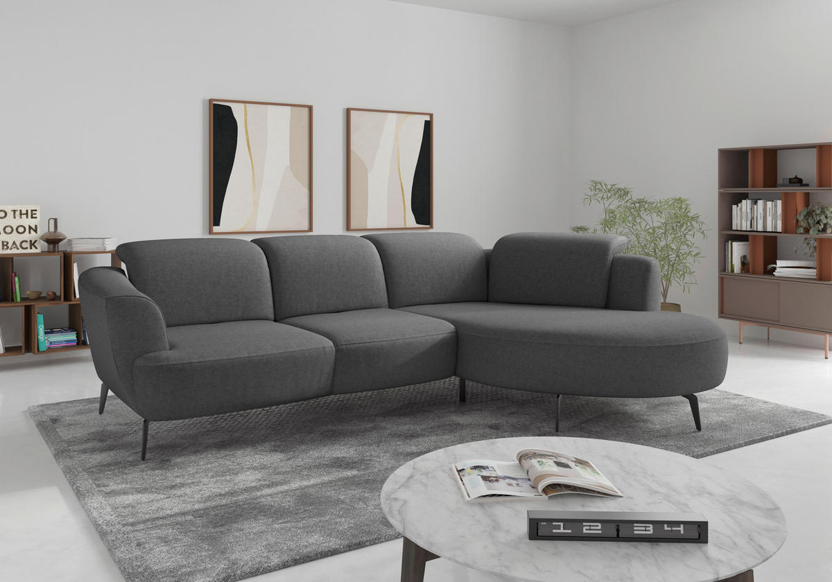 ECKSOFA ZOE E Dunkelgrau Flachgewebe  - Dunkelgrau/Schwarz, KONVENTIONELL, Textil/Metall (309/199cm) - Sit & More