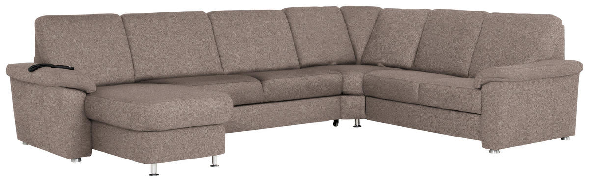WOHNLANDSCHAFT in Flachgewebe Graubraun  - Chromfarben/Graubraun, KONVENTIONELL, Textil/Metall (163/330/240cm) - Beldomo System