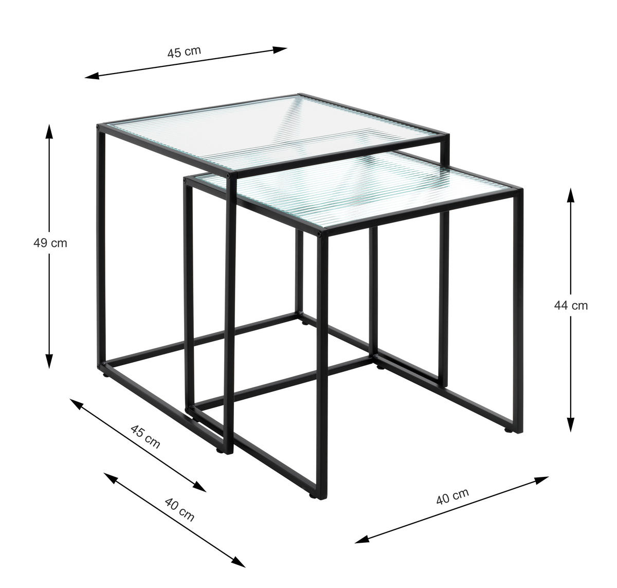 BEISTELLTISCHSET rechteckig Klar, Schwarz  - Klar/Schwarz, Design, Glas/Metall (40-45/40-45/44-49cm)