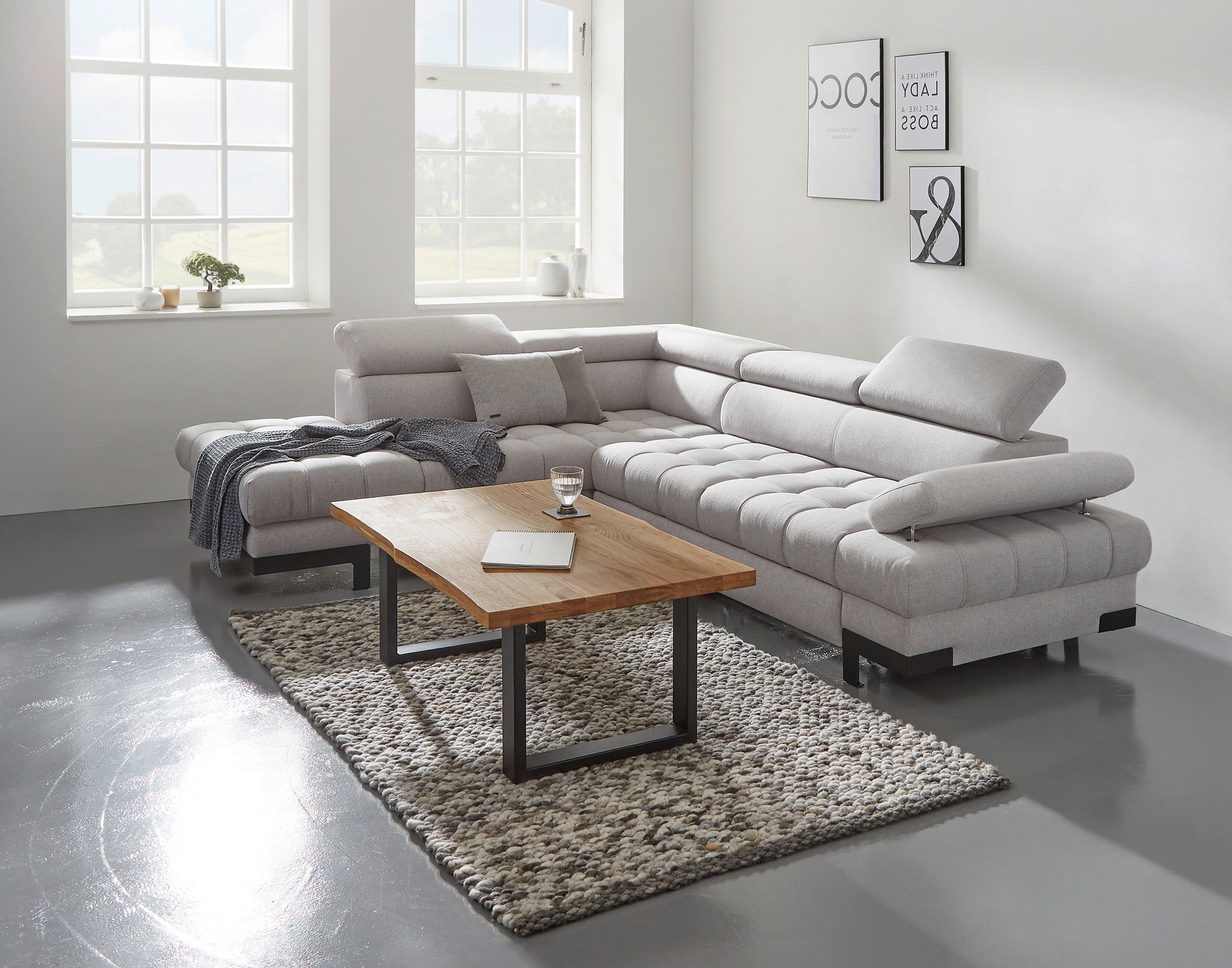 ECKSOFA Silberfarben Webstoff - Silberfarben/Schwarz, Design, Textil/Metall (223/263cm) - Welnova