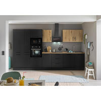 KÜCHENBLOCK 370 cm   in Schwarz, Eiche Artisan  - Schwarz/Eiche Artisan, Basics, Holzwerkstoff/Metall (370cm) - MID.YOU