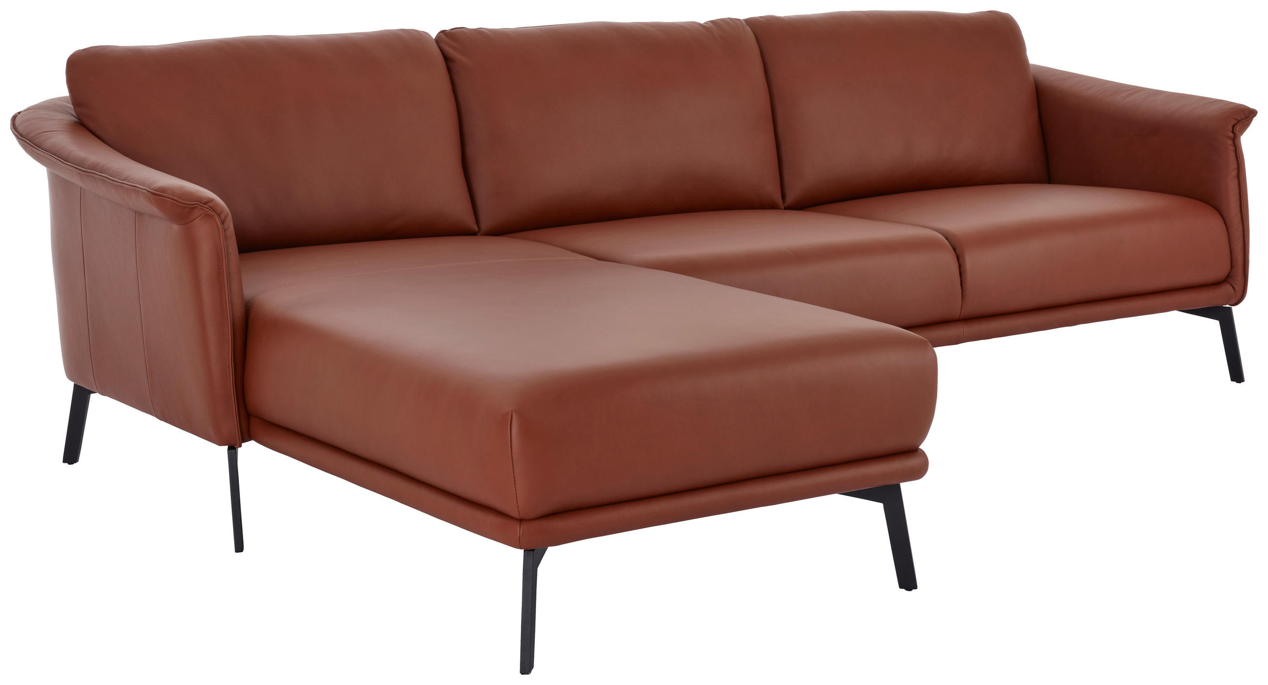 ECKSOFA Weinrot Echtleder - Weinrot/Schwarz, Design, Leder/Metall (180/272cm) - Johann Jakob