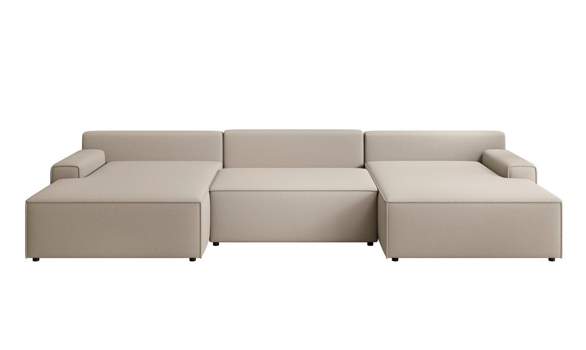 WOHNLANDSCHAFT CHALLENGE Beige Struktur  - Beige/Schwarz, MODERN, Kunststoff/Textil (168/333/168cm) - Trendmanufaktur