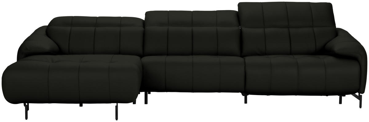 ECKSOFA  in Echtleder Schwarz  165/313 cm  - Schwarz, Design, Leder/Metall (165/313cm) - Belluti