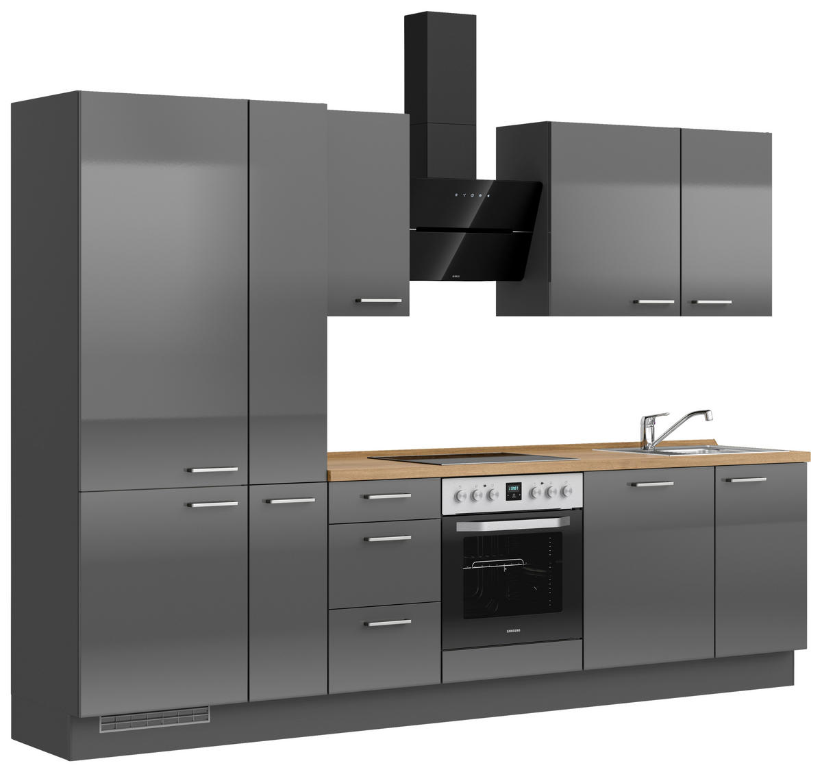 KÜCHENLEERBLOCK 300 cm   in Eichefarben, Schieferfarben  - Schieferfarben/Edelstahlfarben, MODERN, Holzwerkstoff/Metall (300cm) - Nobilia