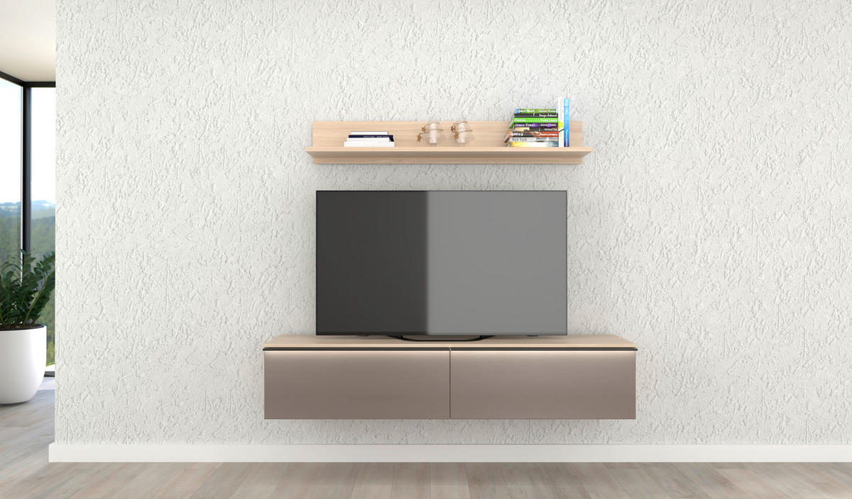 WOHNWAND 4-teilig  in Grau, Eichefarben  284/204/41 cm  - Eichefarben/Schwarz, KONVENTIONELL, Glas/Holzwerkstoff (284/204/41cm) - Carryhome