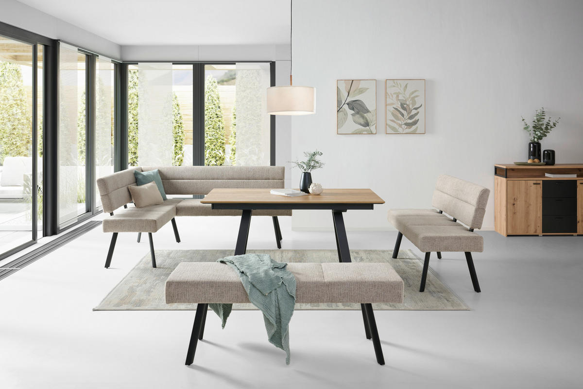 ECKBANK 150/190 cm  in Beige  - Beige/Schwarz, KONVENTIONELL, Textil/Metall (150/190cm) - MID.YOU