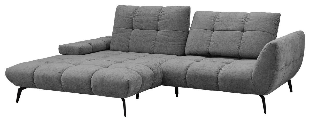 ECKSOFA Anthrazit Flachgewebe Rücken echt, Sitztiefenverstellung  - Anthrazit/Schwarz, KONVENTIONELL, Textil/Metall (211/273cm) - SetOne by Musterring