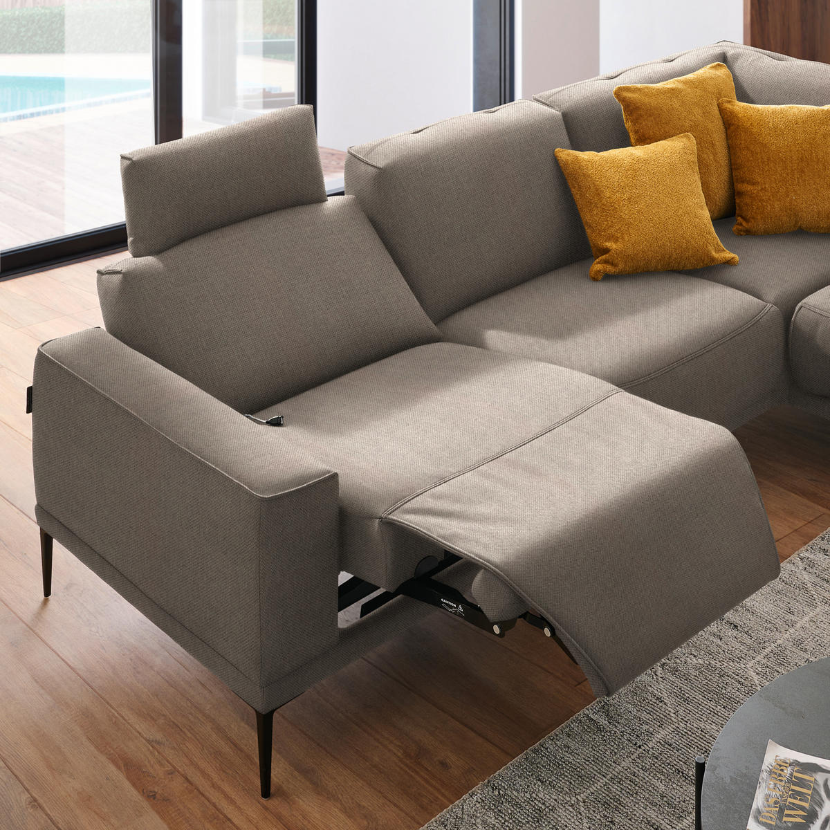 ECKSOFA in Flachgewebe Hellrosa, Hellbraun  - Hellbraun/Hellrosa, Design, Textil/Metall (260/210cm) - Johann Jakob
