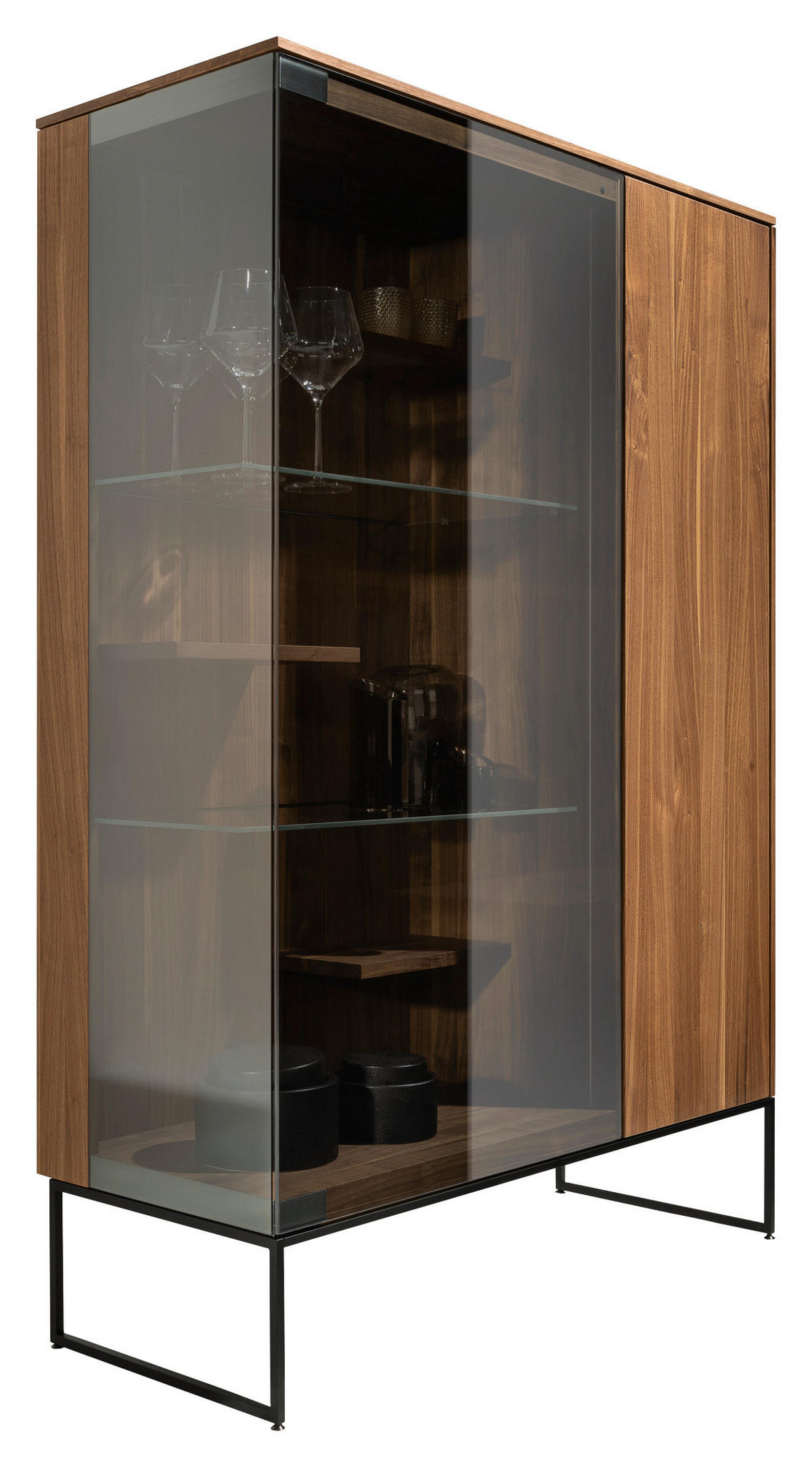 VITRINE  in massiv Nussbaum Nussbaumfarben - Nussbaumfarben/Schwarz, KONVENTIONELL, Glas/Holz (103,8/150,1/41,8cm) - Team 7