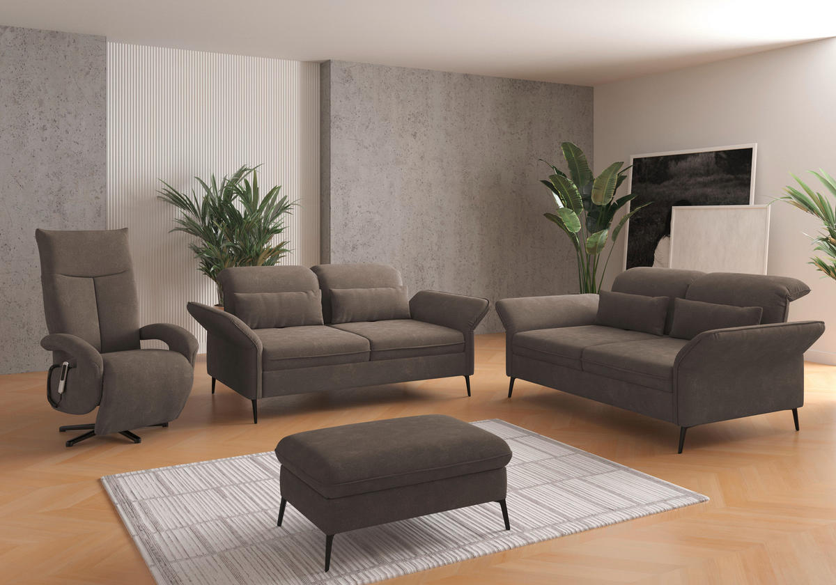 2,5-SITZER in Flachgewebe Schlammfarben  - Schlammfarben/Schwarz, KONVENTIONELL, Textil/Metall (189/92/123cm) - Sit & More