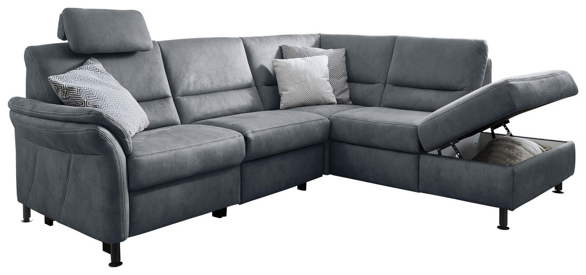 ECKSOFA in Flachgewebe Blau  - Blau/Schwarz, Modern, Textil/Metall (227/203cm) - Beldomo System