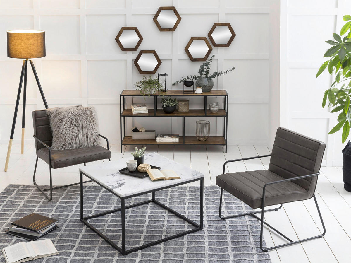 COUCHTISCH 75/75/48 cm quadratisch Schwarz, Weiß  - Schwarz/Weiß, Design, Stein/Metall (75/75/48cm) - MID.YOU