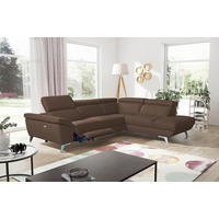 ECKSOFA  in Echtleder Dunkelbraun Rücken echt, Armteilverstellung, Relaxfunktion, Kopfteilverstellung  283/228 cm  - Dunkelbraun/Silberfarben, Design, Leder/Metall (283/228cm) - Livetastic