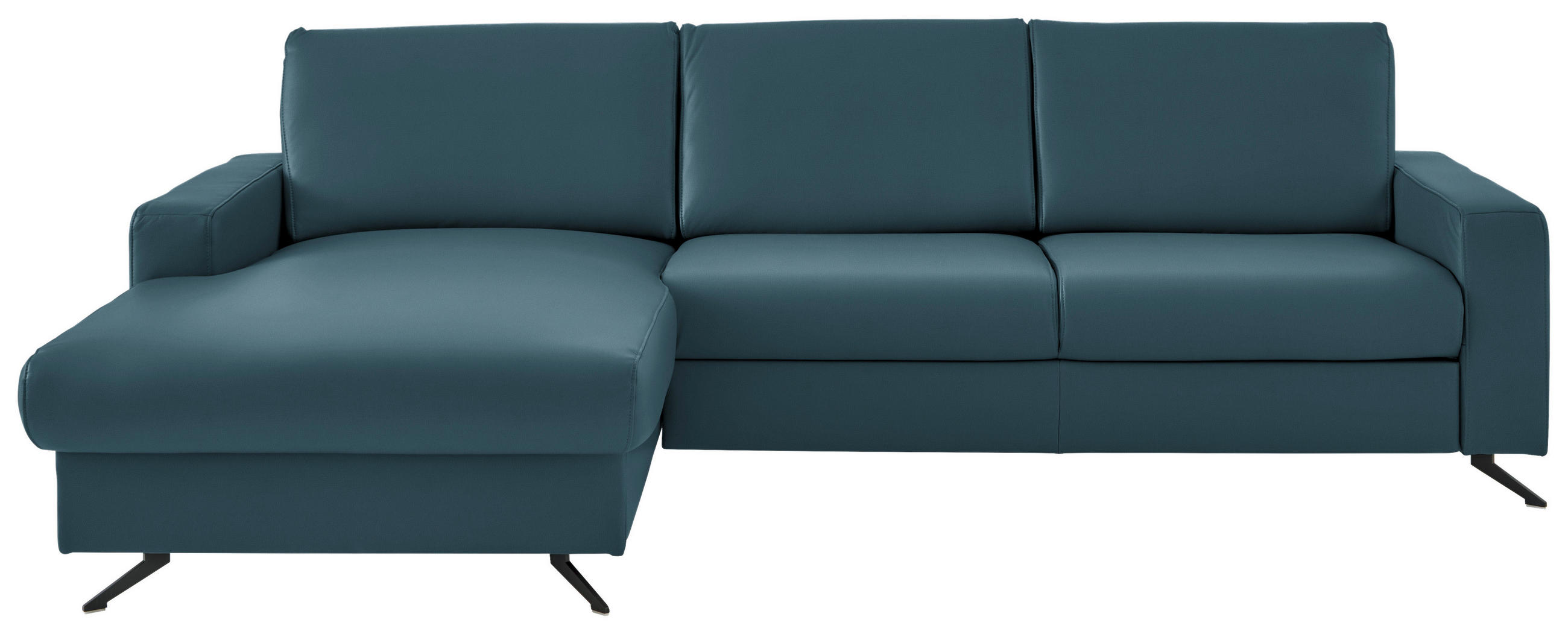 ECKSOFA in Echtleder Blau  165/267 cm  - Blau/Schwarz, Design, Leder/Metall (165/267cm) - Lomoco