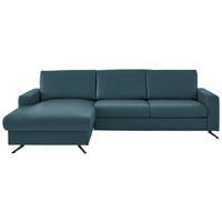 ECKSOFA in Echtleder Blau  - Blau/Schwarz, Design, Leder/Metall (165/267cm) - Lomoco