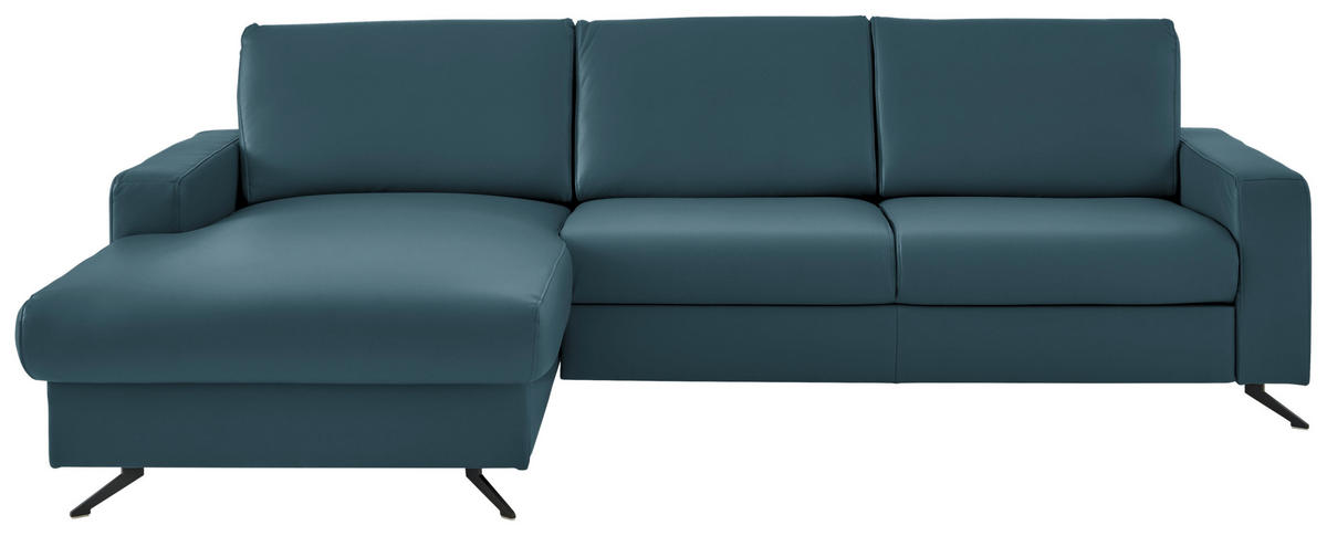 ECKSOFA in Echtleder Blau  - Blau/Schwarz, Design, Leder/Metall (165/267cm) - Lomoco