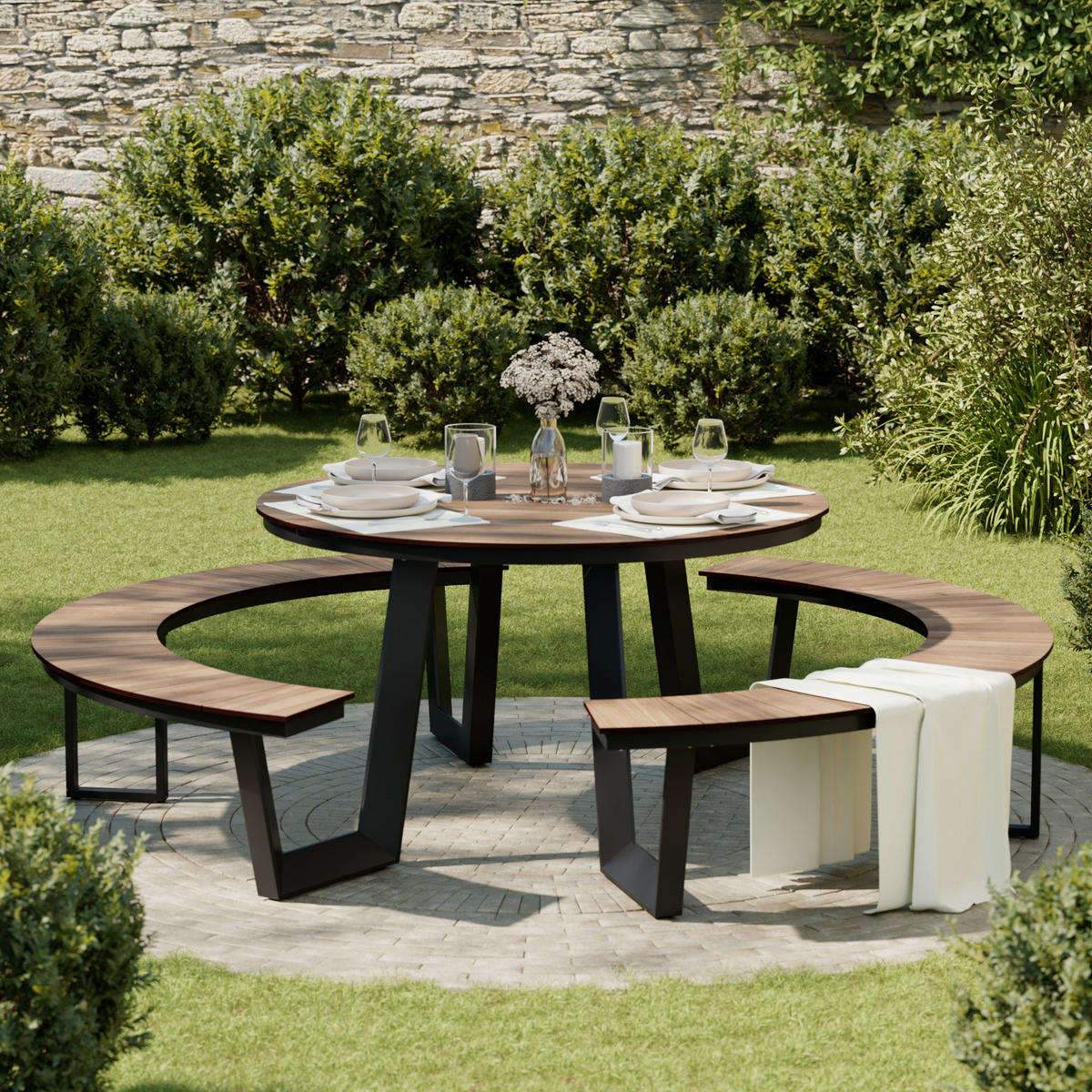 GARTENTISCHGRUPPE  - Anthrazit/Teakfarben, MODERN, Kunststoff/Metall (239/75cm) - Ambia Garden