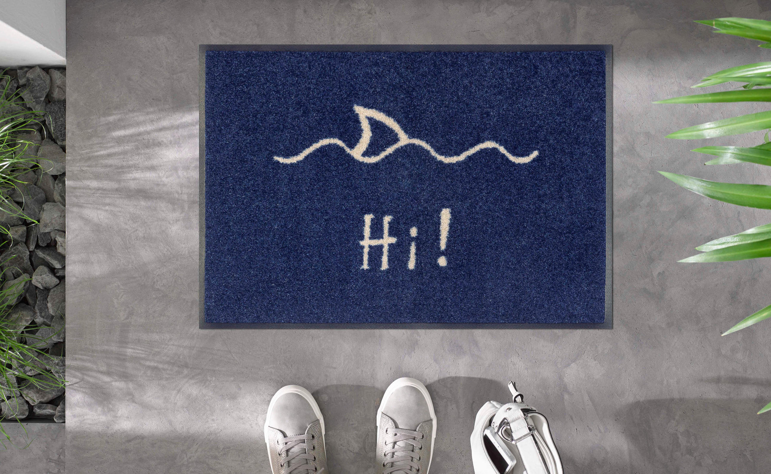 OTIRAČ 40/60 cm bijela, tamno plava Hi! - bijela/tamno plava, Konvencionalno, tekstil/plastika (40/60cm) - wash+dry