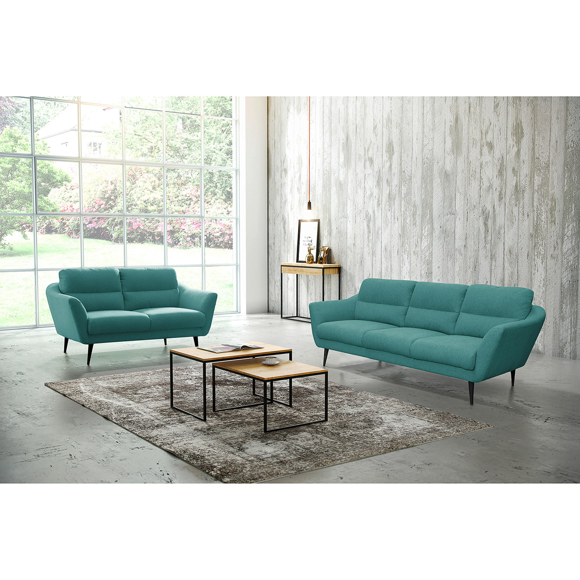 3-SITZER-SOFA in Webstoff Türkis  - Türkis/Schwarz, Design, Holz/Textil (209/87/88cm) - Livetastic