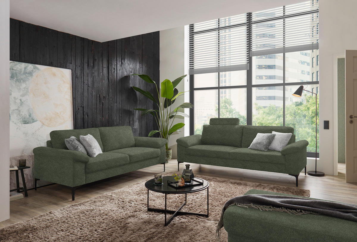 3-SITZER-SOFA in Flachgewebe Olivgrün  - Schwarz/Olivgrün, Design, Textil/Metall (226/89/97cm) - Pure Home Lifestyle