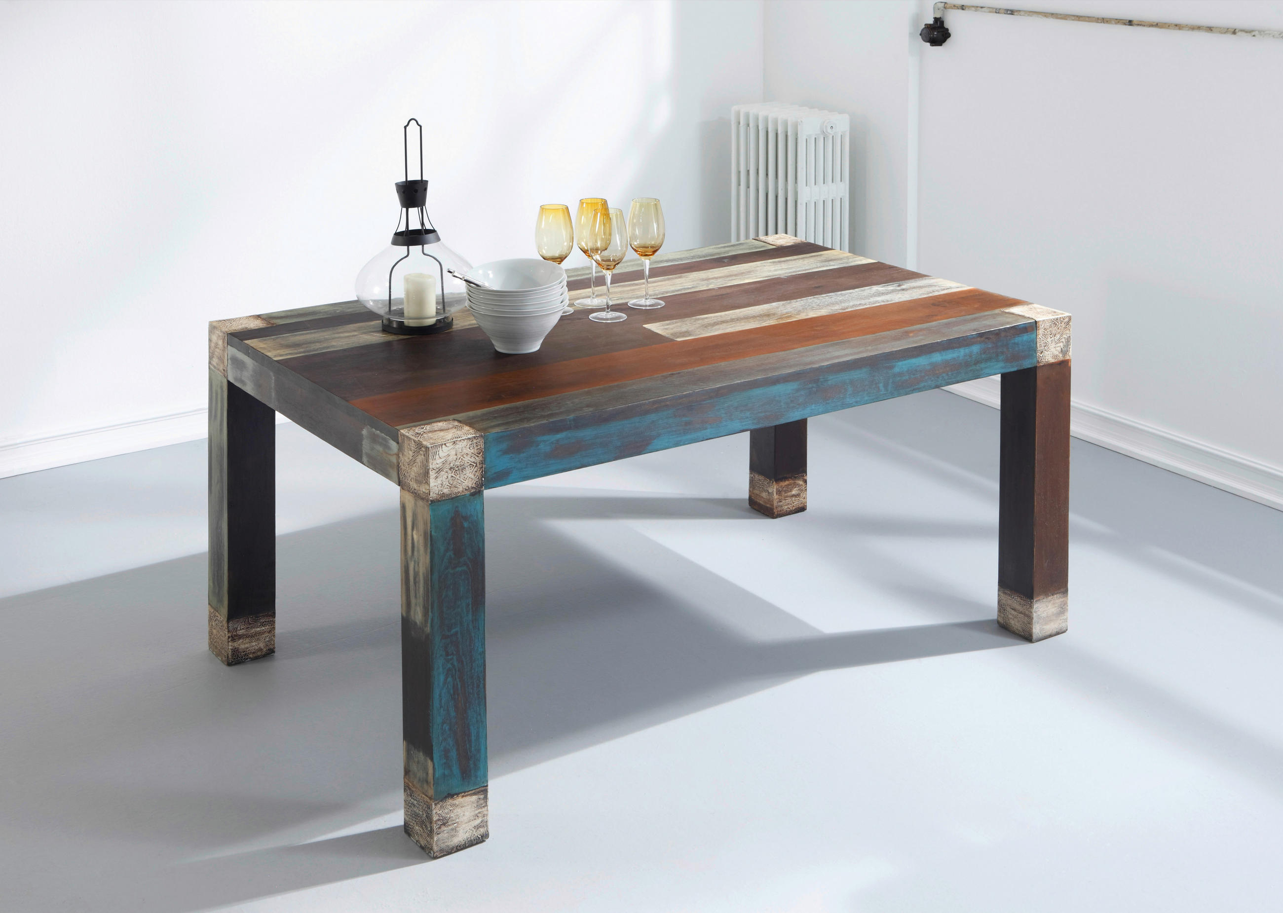 ESSTISCH Akazie, Mangoholz massiv rechteckig Multicolor  - Multicolor, Natur, Holz (160/100/77cm) - Livetastic