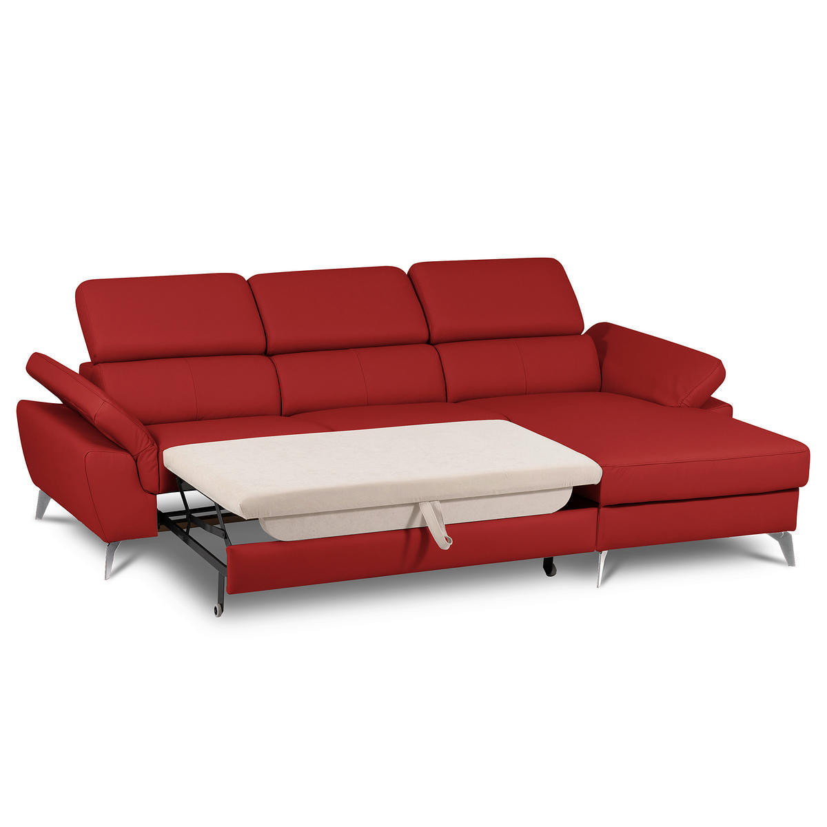 ECKSOFA  in Lederlook Echtleder Rot  - Chromfarben/Rot, Design, Leder/Textil (252/179cm) - Livetastic