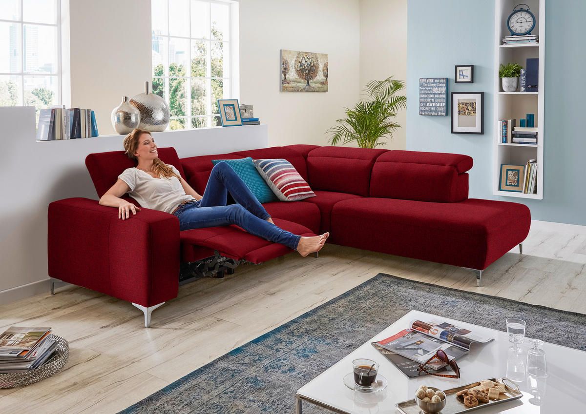 ECKSOFA Rot Flachgewebe  - Chromfarben/Rot, Design, Textil/Metall (238/290cm) - Pure Home Lifestyle