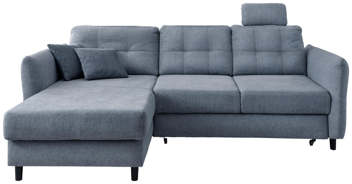ECKSOFA Hellblau Chenille  - Blau/Schwarz, MODERN, Holz/Textil (176/250-280cm) - Livetastic