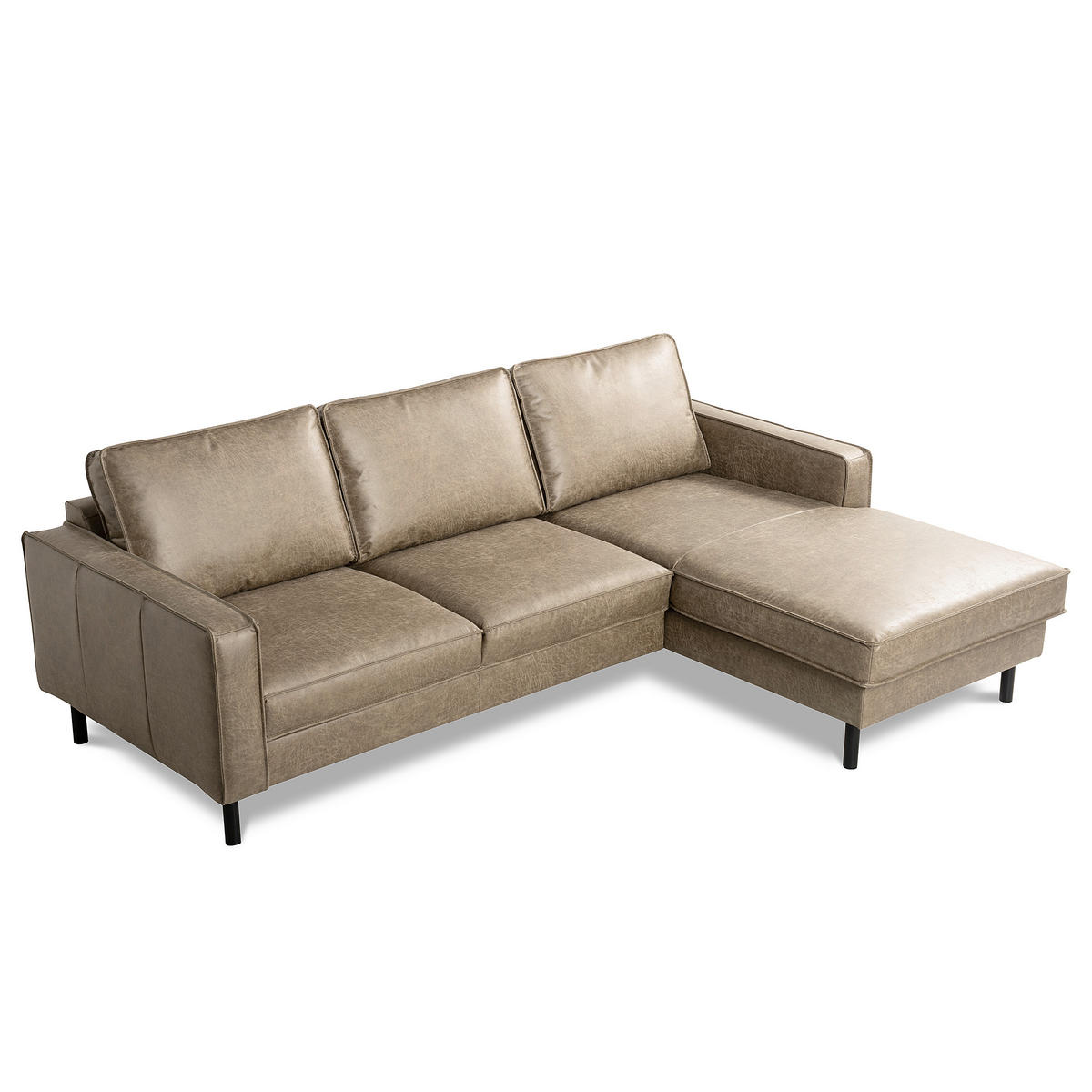 ECKSOFA Hellgrau Echtleder Lederlook Rücken echt  - Hellgrau/Schwarz, Design, Leder/Textil (166/238cm) - Livetastic