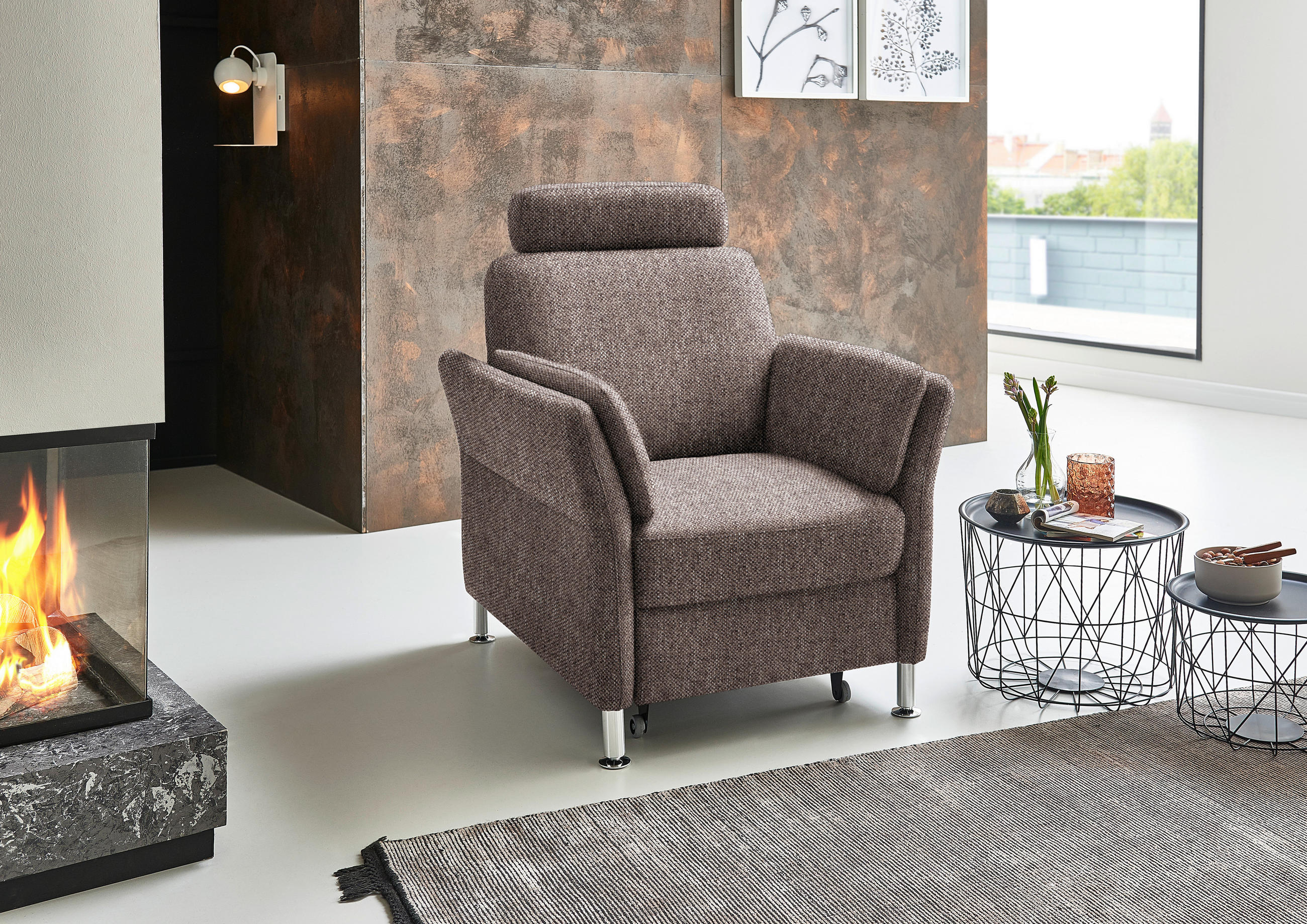 SESSEL in Flachgewebe Braun  - Chromfarben/Braun, Konventionell, Textil/Metall (86/87/93cm) - Beldomo System