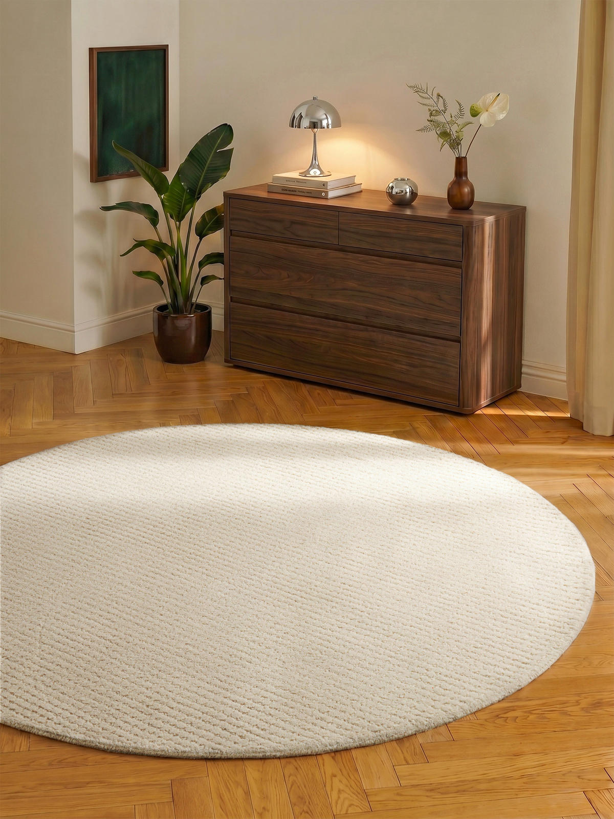 WOLLTEPPICH Wohnzimmer 160 cm Eloise Creme rund  - Creme, Basics, Textil (160cm) - Hanse Home