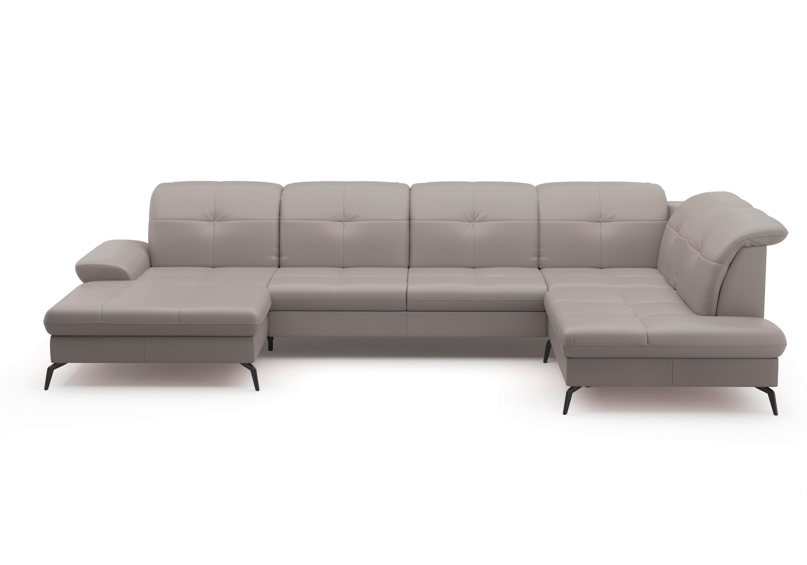 WOHNLANDSCHAFT in Echtleder Hellgrau - Hellgrau/Schwarz, Konventionell, Leder/Metall (185/357/231cm) - Sit & More
