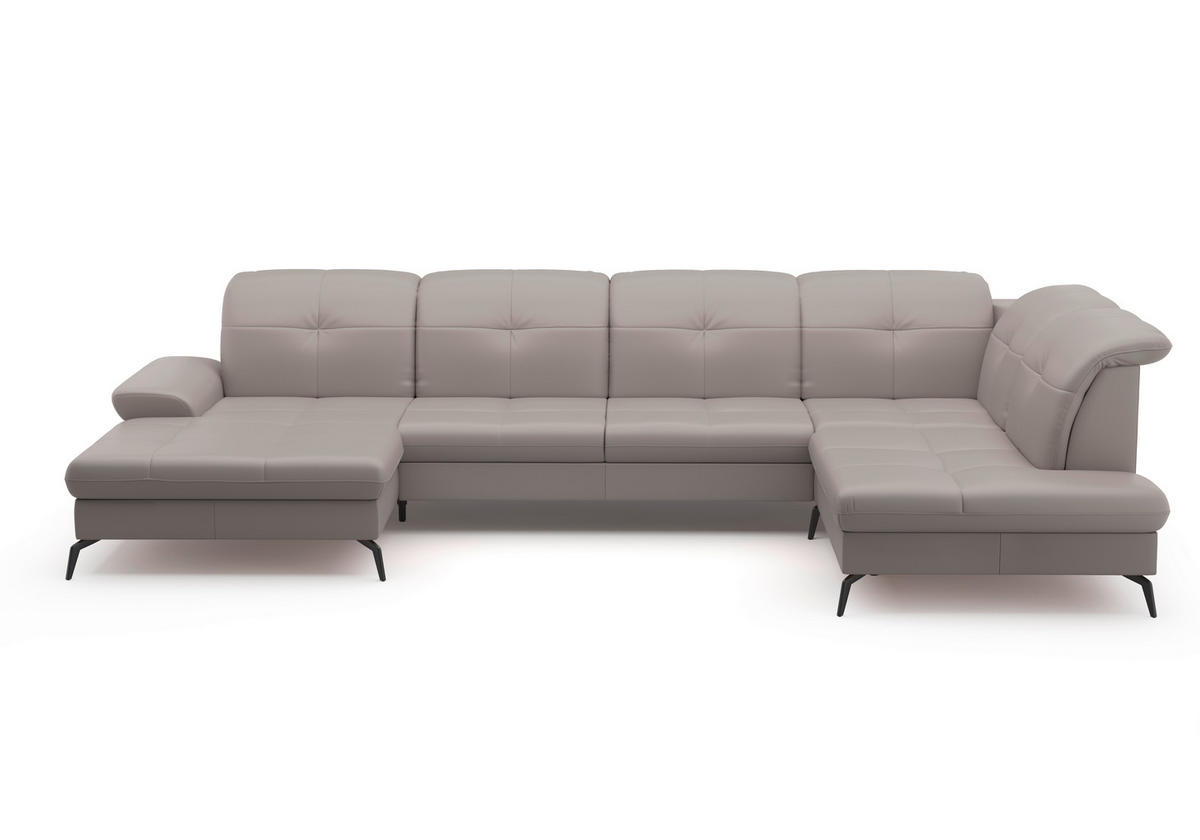 WOHNLANDSCHAFT in Vliesstoff Kombination Echtleder/Stoff Hellgrau  - Hellgrau/Schwarz, Konventionell, Leder/Textil (185/357/231cm) - Sit & More