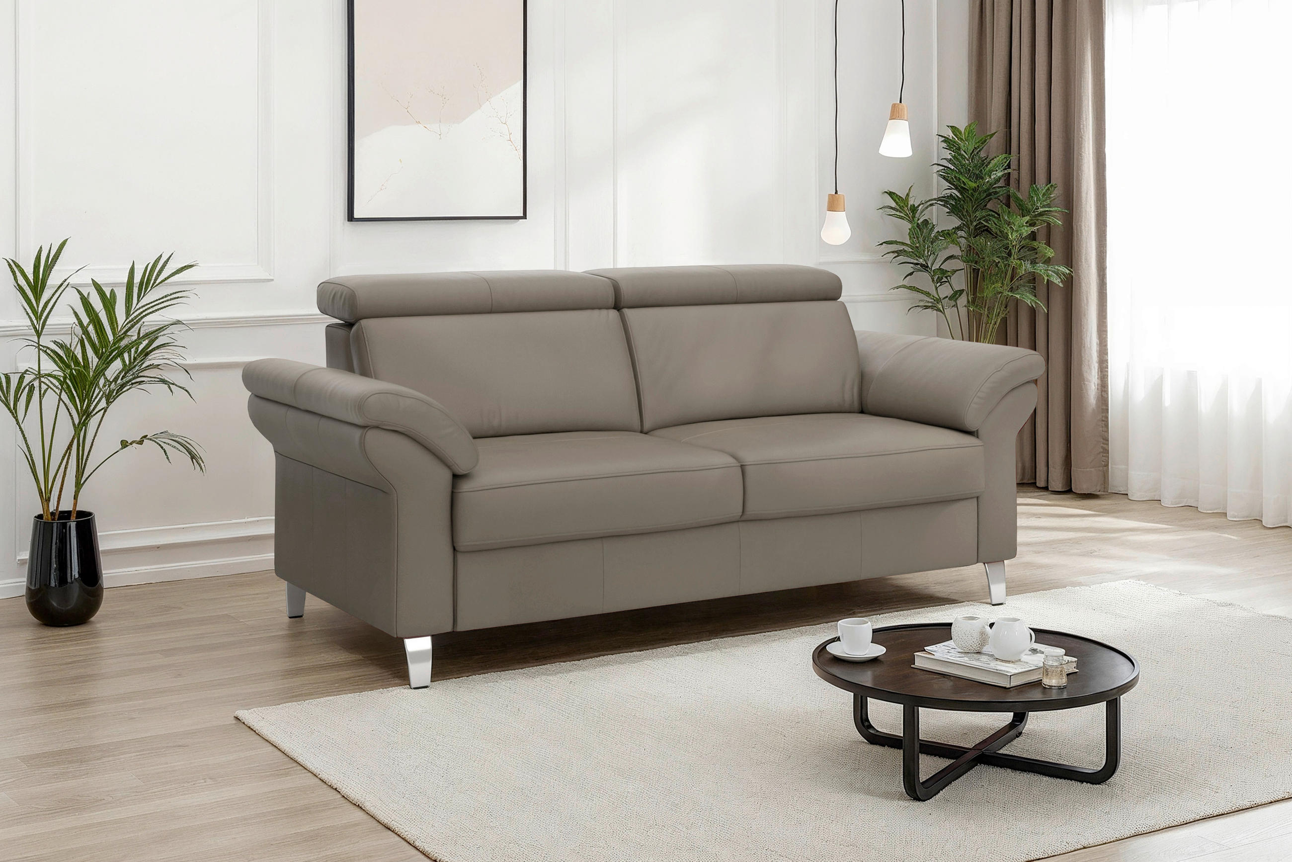 3-SITZER-SOFA ARNGAST E Echtleder Grau  - Chromfarben/Grau, Basics, Leder/Metall (186/84/93cm) - Sit & More