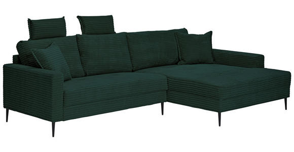 ECKSOFA Dunkelgrün Cord - Dunkelgrün/Schwarz, KONVENTIONELL, Textil/Metall (276/173cm) - Carryhome
