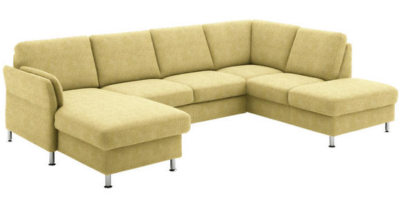 WOHNLANDSCHAFT in Flachgewebe Hellgrün, Limette - Chromfarben/Limette, KONVENTIONELL, Textil/Metall (168/305/200cm) - Voleo