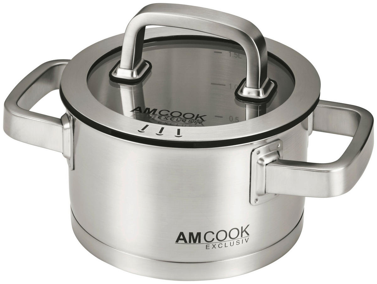 KOCHTOPF 1,7 L  - Edelstahlfarben, Basics, Glas/Metall (16/9cm) - Am Cook
