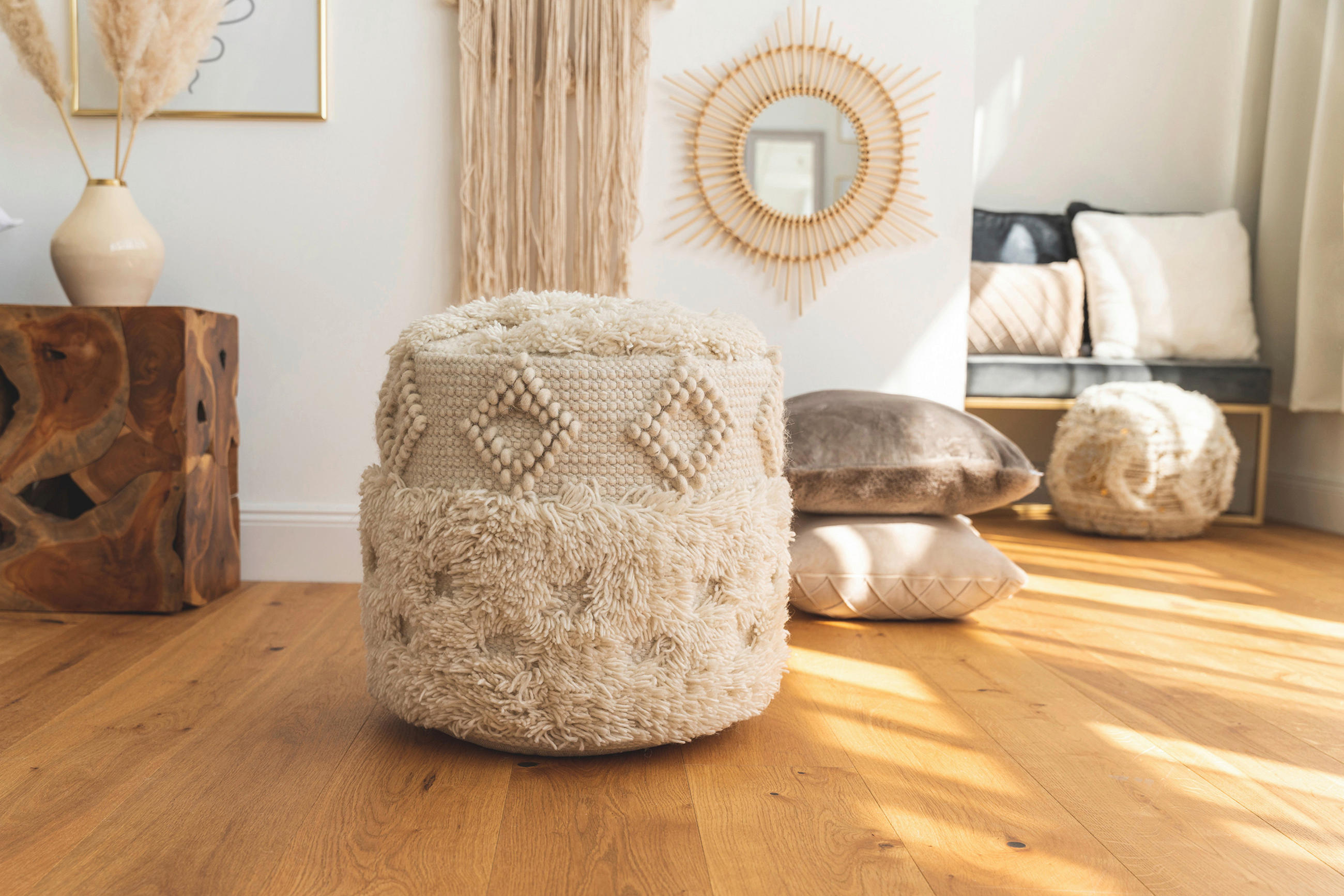 POUF Struktur  - Naturfarben, Design, Textil (35cm) - Kayoom