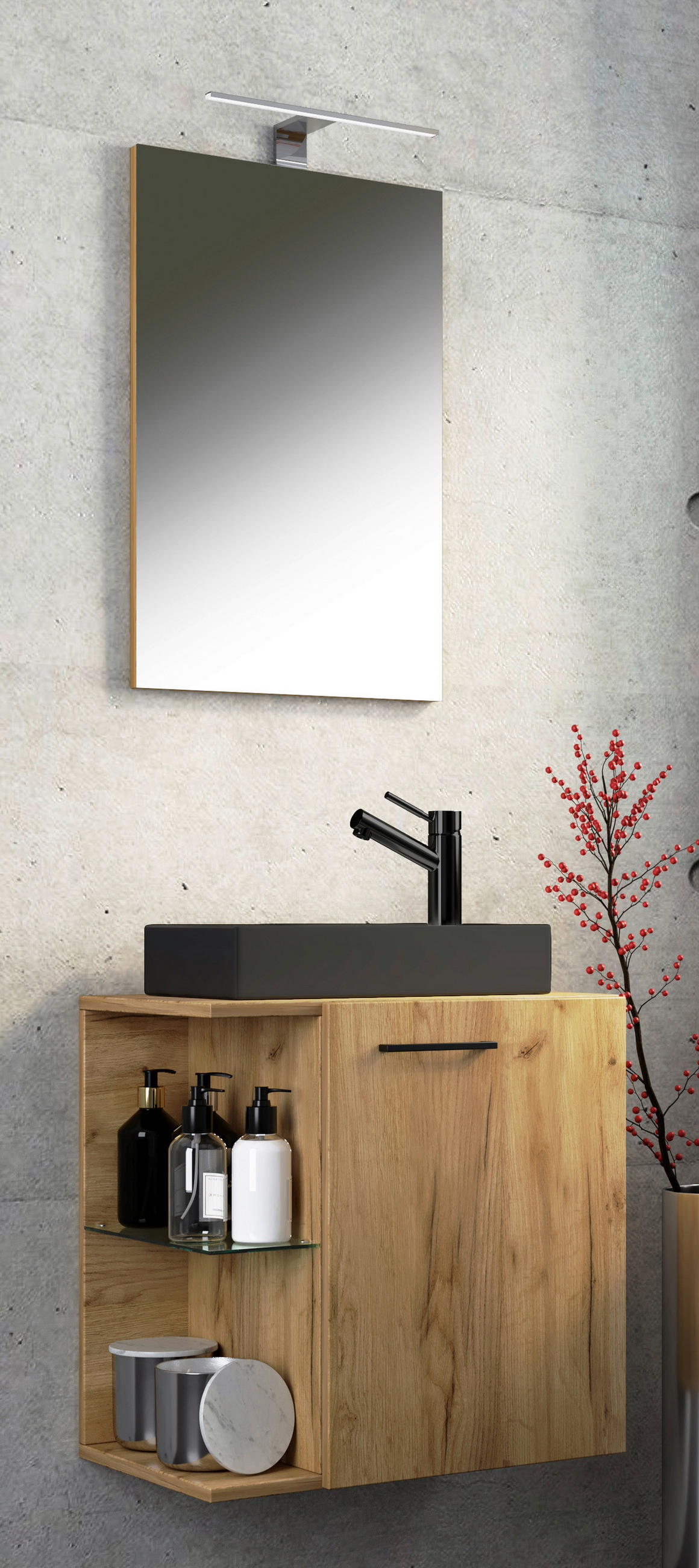 GÄSTEBAD 52 cm  - Honigeiche/Schwarz, MODERN, Glas/Keramik (52cm) - MID.YOU