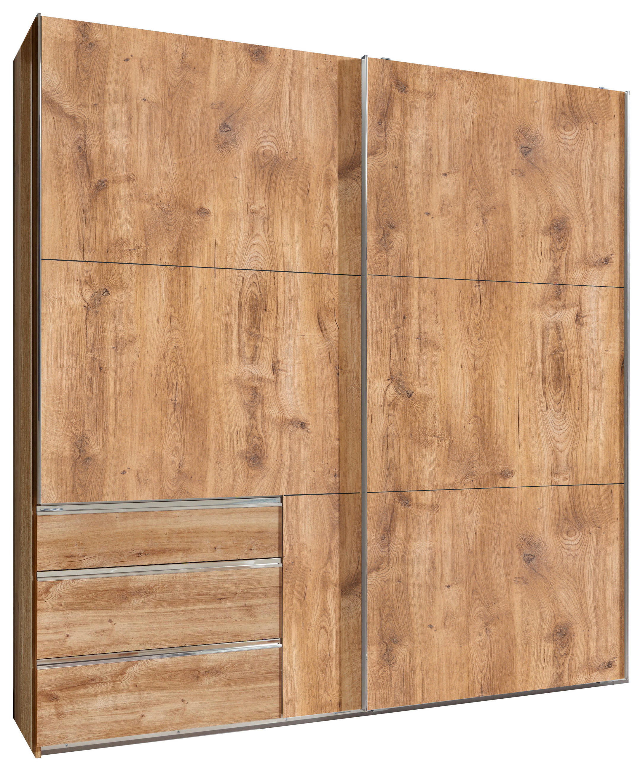 Dulap Cu Uși Culisante, 200/216/65 cm, scânduri de stejar - scânduri de stejar/culoare crom, Modern, material pe bază de lemn (200/216/65cm) - MID.YOU