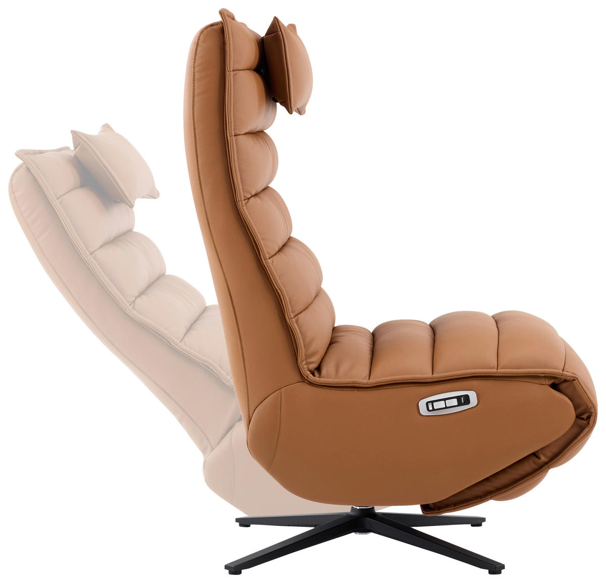 RELAXSESSEL Metall, Textil, Leder Schwarz, Cognac  - Cognac/Schwarz, Design, Leder/Textil (68/108/84cm) - Stylife