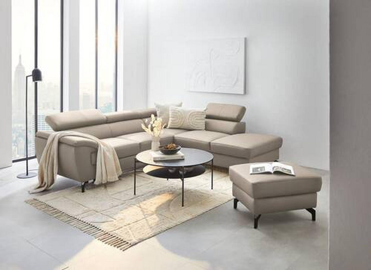ECKSOFA Greige Kombination Echtleder/Lederlook Lederlook  - Greige/Schwarz, Design, Leder/Textil (256/220cm) - Celina Home