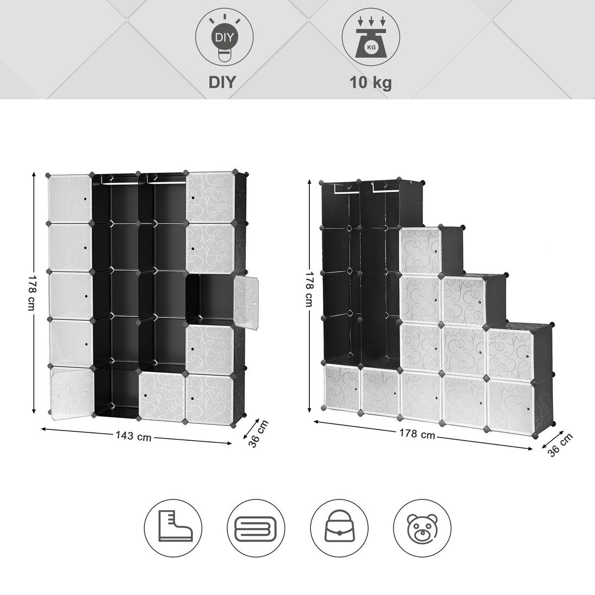 KOMBINÁCIA REGÁLOV, sivá, čierna, biela, železo, 143/178/36 cm - čierna/sivá, Basics, kov/plast (143/178/36cm) - Boxxx