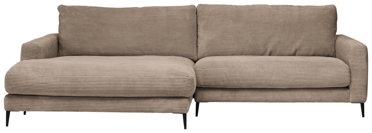 ECKSOFA Taupe Cord  - Taupe/Schwarz, Design, Textil/Metall (190/272cm) - Pure Home Lifestyle