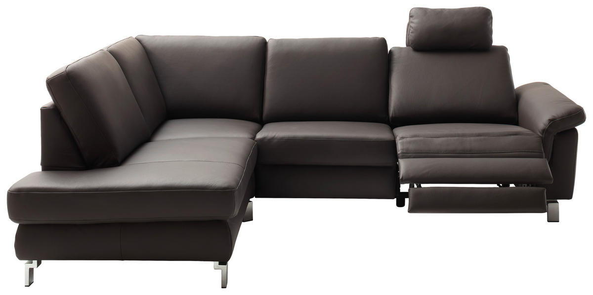 ECKSOFA in Echtleder Dunkelbraun  - Chromfarben/Dunkelbraun, Design, Leder/Metall (271/200cm) - Pure Home Lifestyle