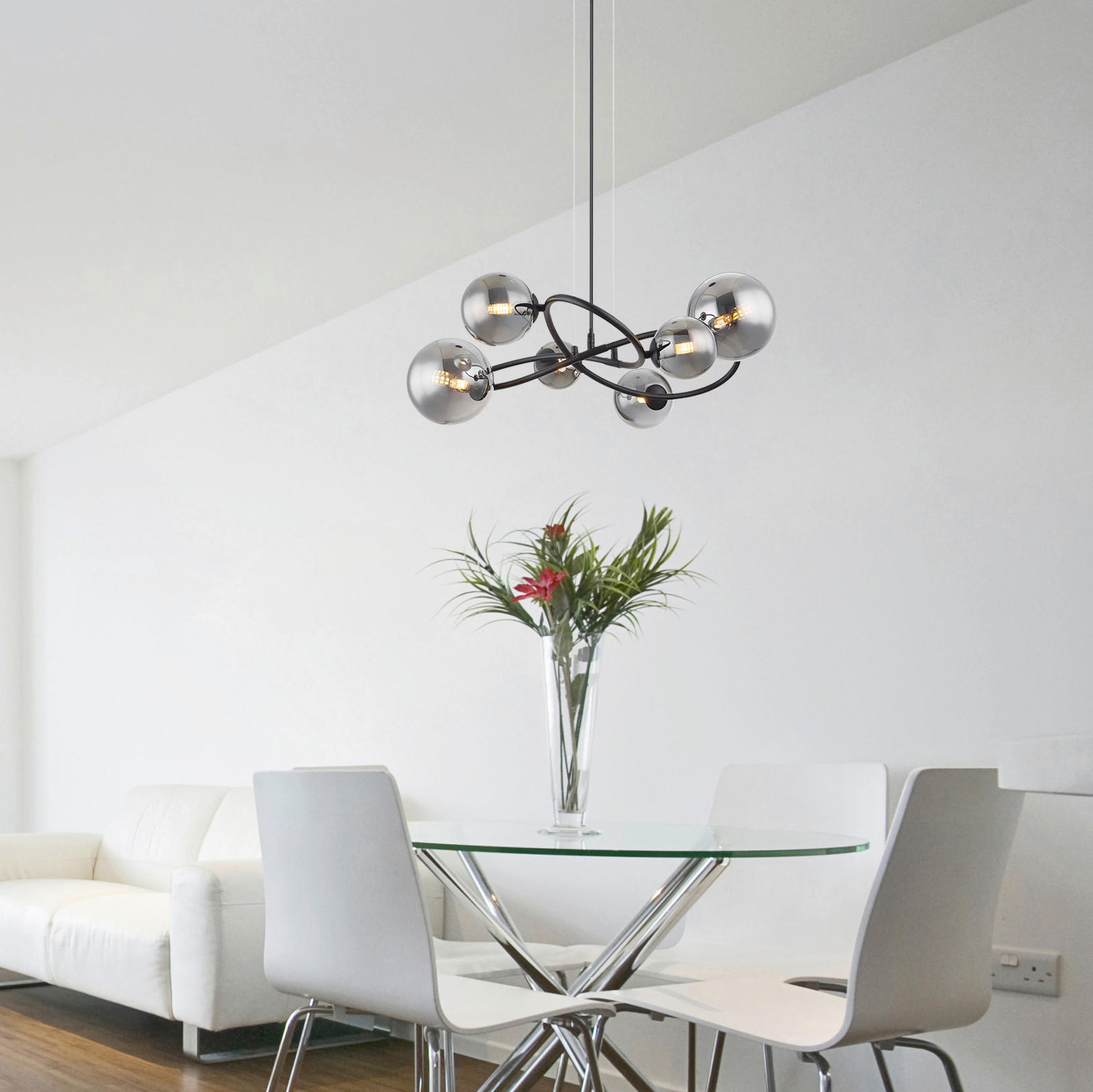 LED-HÄNGLAMPA 62,2/58,8/120 cm  - svart/transparent, Design, metall/glas (62,2/58,8/120cm) - Globo